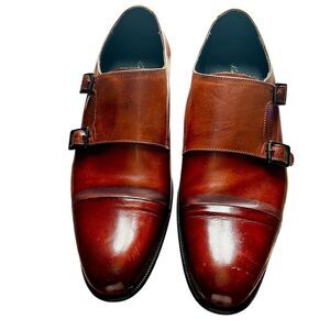 Kenneth Cole Mis-Chief LE Double Monk Strap Loafers Sz 11 Cognac Burnished Brown